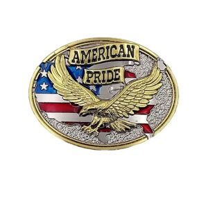 American Pride Belt Buckle Patriotic Eagle USA Flag Gold Silver Tone Oval NWT